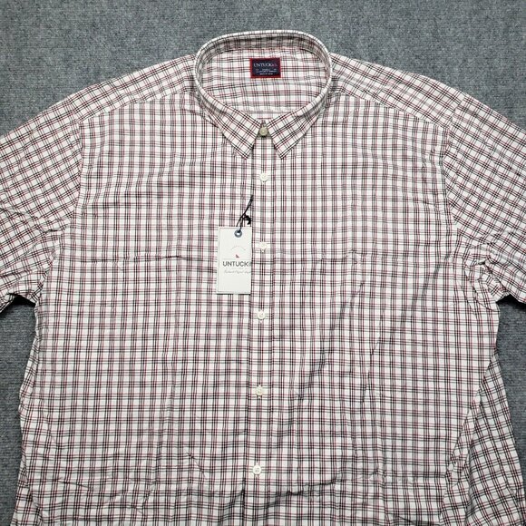 UNTUCKit Rosedale Red Shirt Mens 3XLC Plaid Long Sleeve Button Up Nylon New - Picture 2 of 10